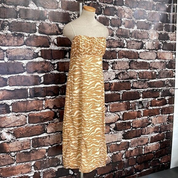 Camila Coelho Bailee Midi Dress Revolve Straps Slit Tan Size Large L - Picture 8 of 17